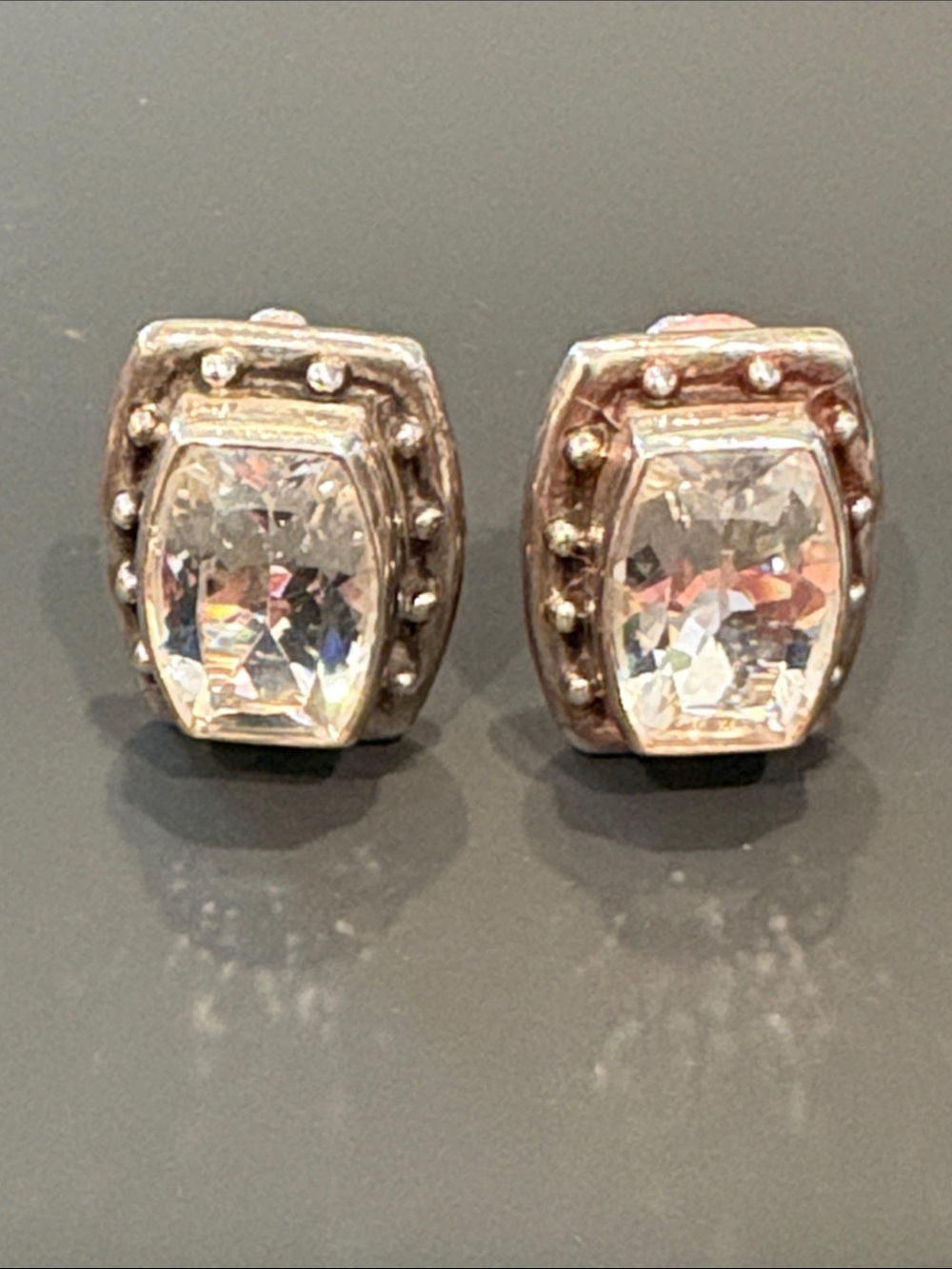 Stephen Dweck Clear Crystal Clip on Earrings - Sterling Silver